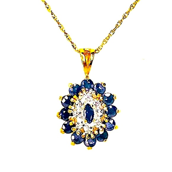 Sapphire and Diamond Vermeil Pendant & 14kt Yellow Gold Spring Clasp Necklace - Picture 6 of 16